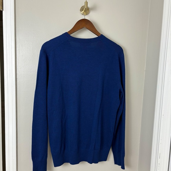 Banana Republic Sweater Men's‎ Large Extra Fine Merino Wool VNeck Blue Classic - Picture 4 of 8